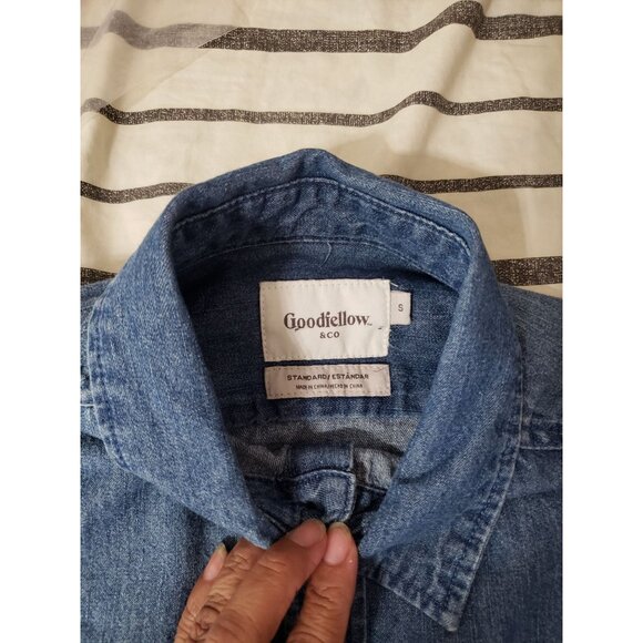 Godfellow & Co Mens Long-Sleeve Denim Button-Up Shirt Chest Pocket Blue Small - Picture 3 of 8